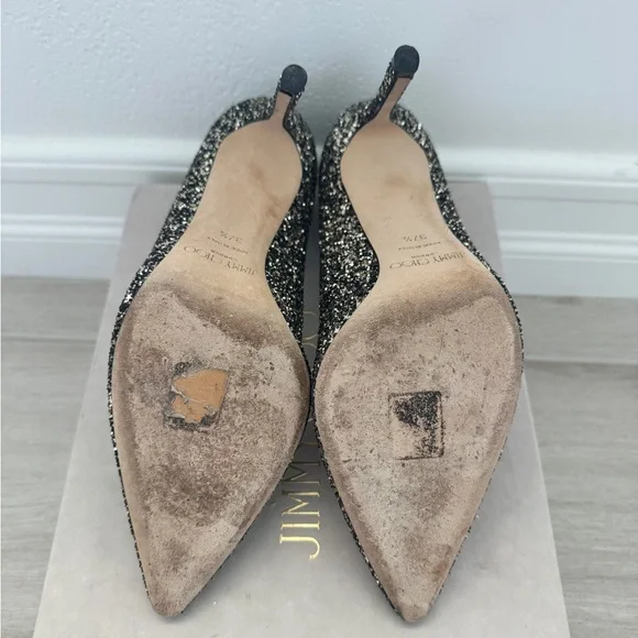 Jimmy Choo Black and Silver Glitter Pointed Toe Stilettos - Picture 4 of 8